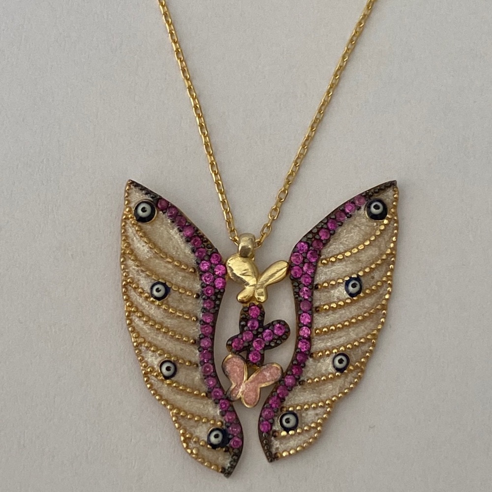 😇🦋Angel wing butterfly evil eye silver necklace